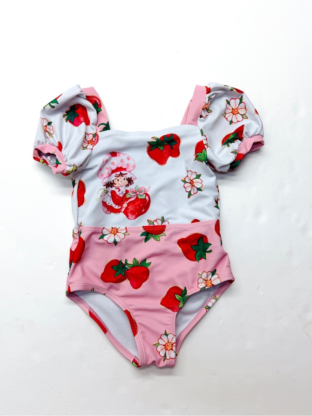 Strawberry Shortcake One-Piece Swimsuit Leotard with Puff Sleeves